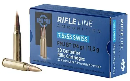 PPU 7.5 X 55 SWISS FMJ 174GR 20RD BOX 10 BOXES PER CASE - PPU