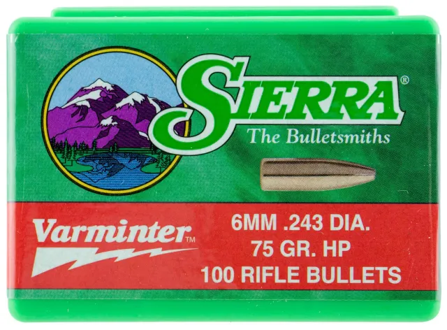 Sierra 1510 Varminter 6mm 75gr Hollow Point Bullets 100/Box - Sierra Bullets - .243