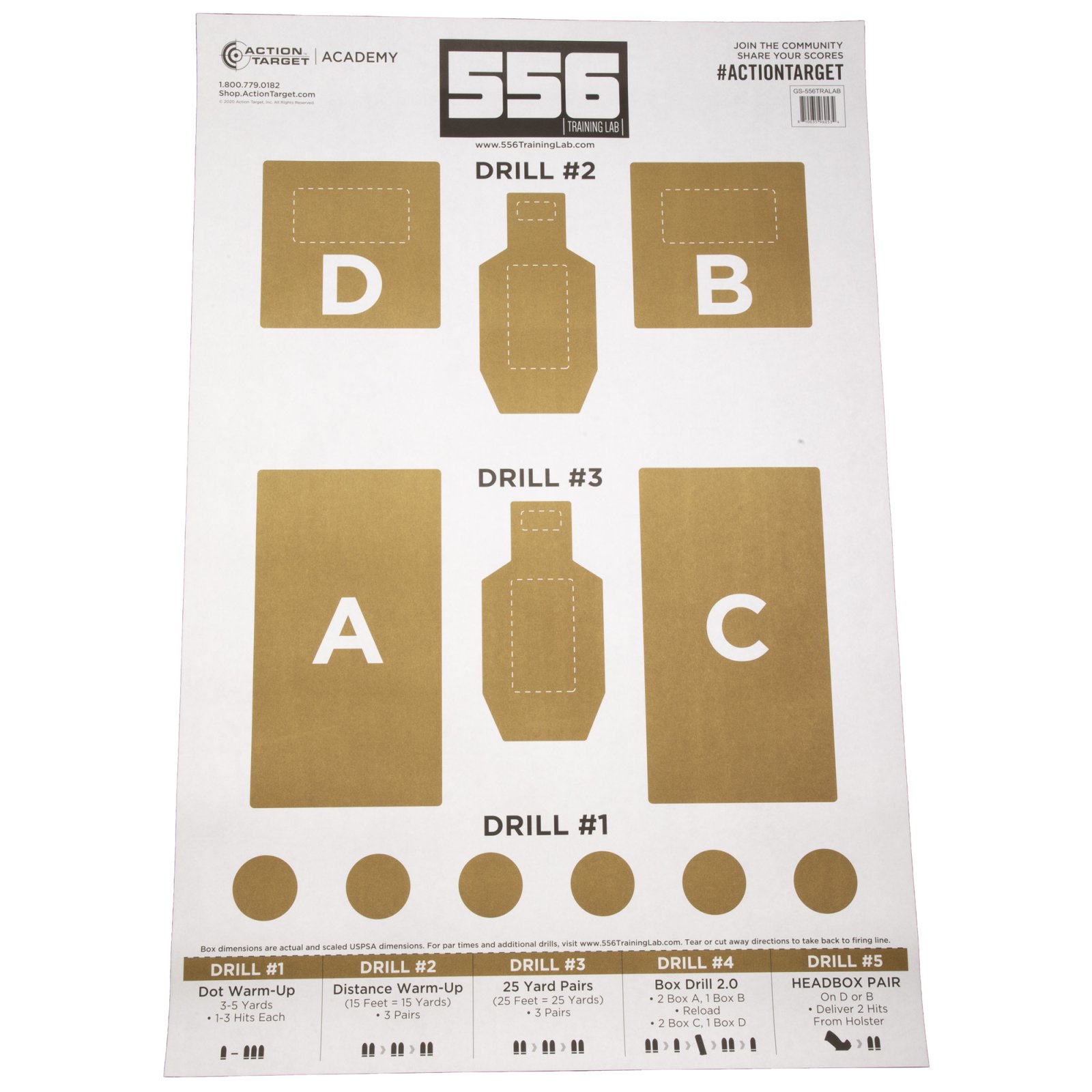 Action Target GS-556TRALAB-100 Training Lab Target, Brown/White, 100/Box - Action Target