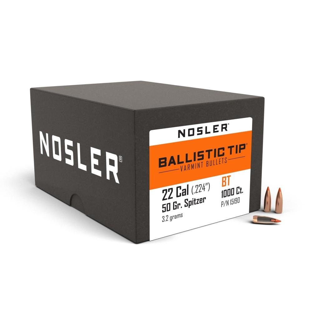 Nosler .22 cal .224, 50gr SBT-SB Ballistic Tip Varmint Bullets, 1000ct, Jacketed, 3.95x7.9x8.6 - Nosler - 22 CALIBER