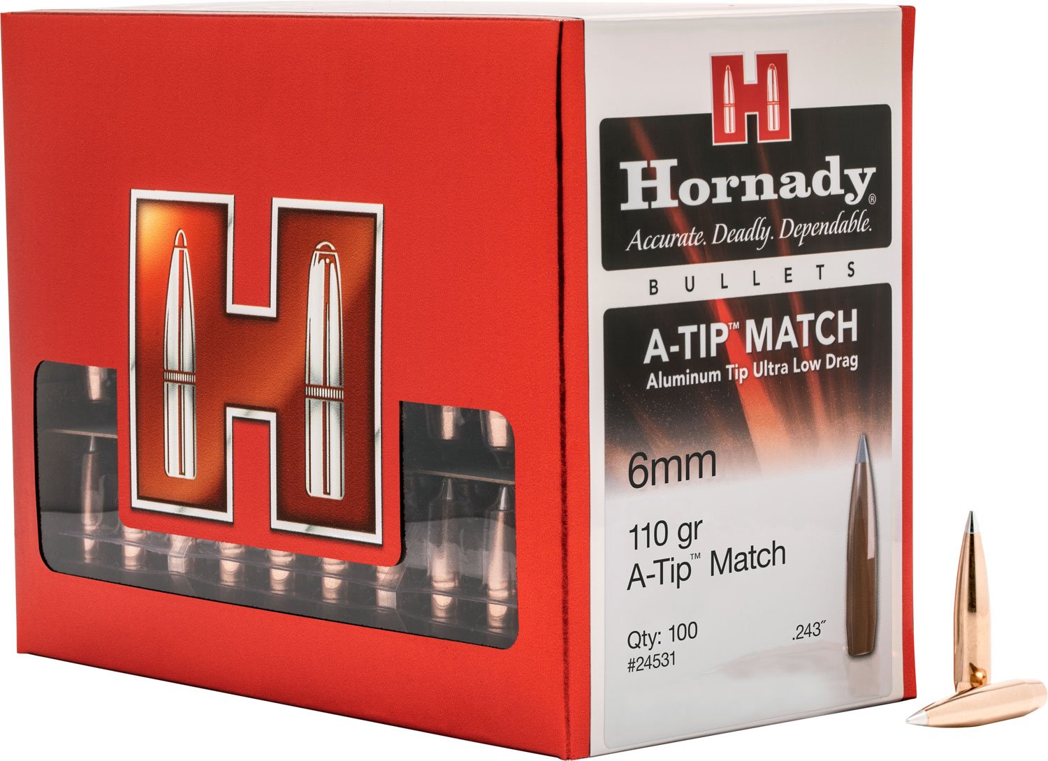 Hornady 24531 6mm/.243 110 gr A-Tip Match 100 ct - Hornady Manufacturing Company - 6mm