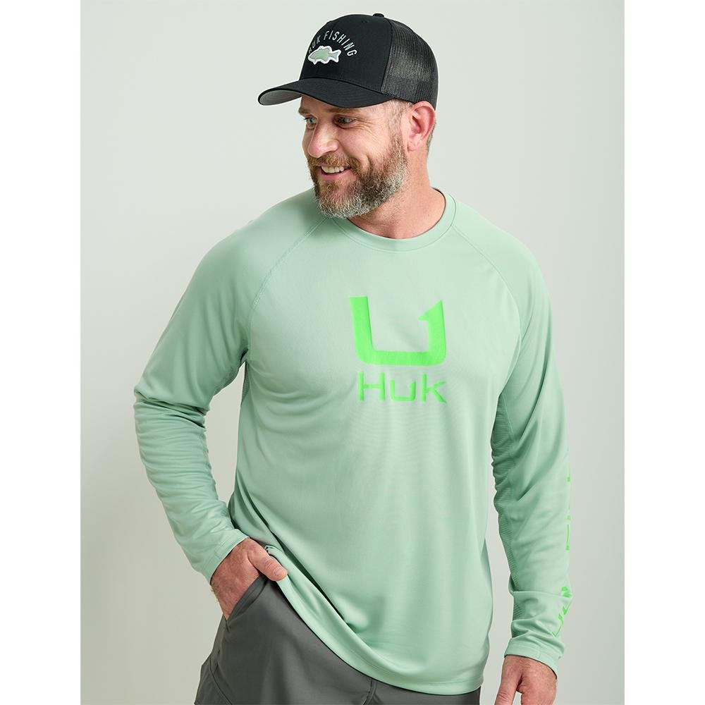 Buy Huk H1200573-315-S Icon Crew Long Sleeve Shirt Fog Green S, 50+ UPF, I.C.E. online