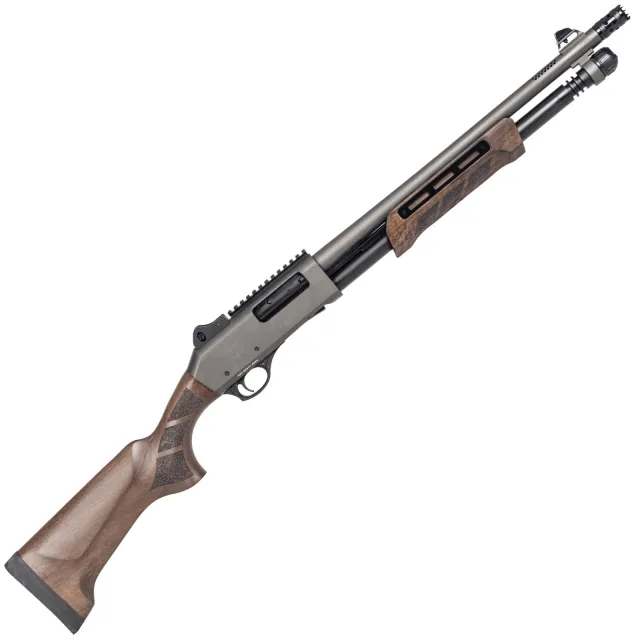 PANZER ARMS CQB PUMP 12G 18.5 In Gray/Walnut MLOK Side Saddle Door Breecher - Panzer Arms - 12 Gauge