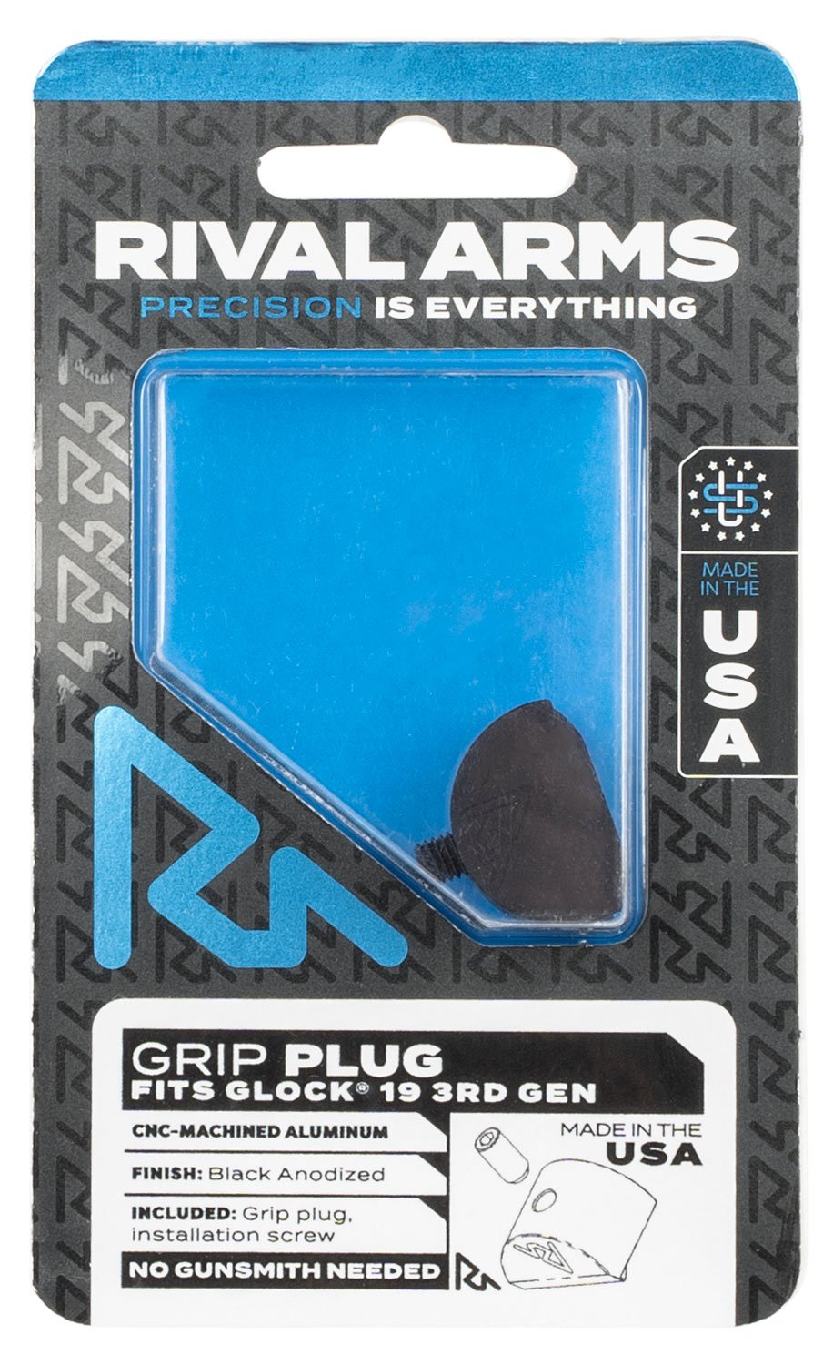 GSM Outdoors Rival Arms RA-RA75G201A Grip Plug Black Anodized - GSM Outdoors - 9mm Luger
