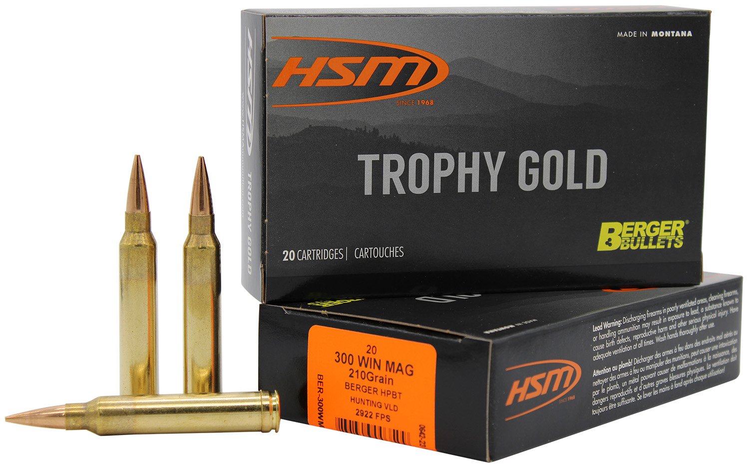 Buy HSM 300WM210VLD Trophy Gold 300 Win Mag 210gr Berger VLD 20 Rounds online