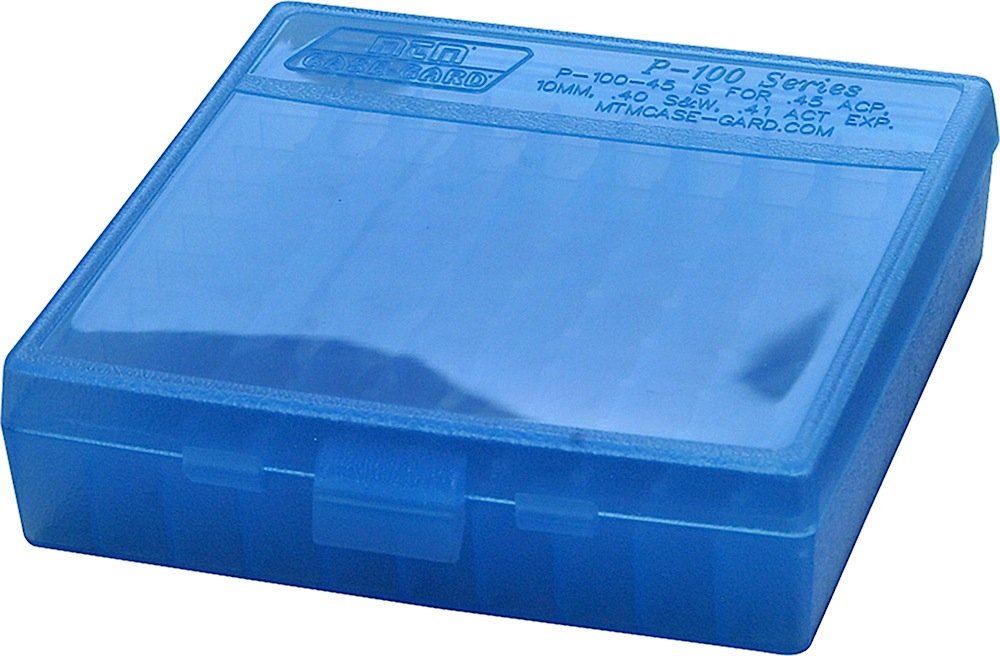 MTM P-100 Flip Top Ammo Box 45ACP/40S&W 100rds Clr Blu - MTM Case-Gard - 10 mm Auto