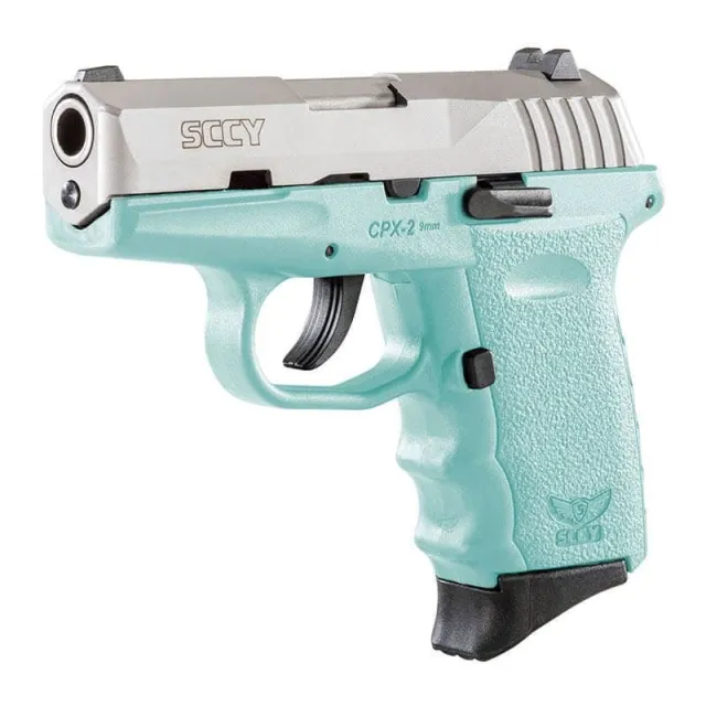 SCCY 9mm Semi-Auto Pistol Without Safety Stainless Steel Blue Grip