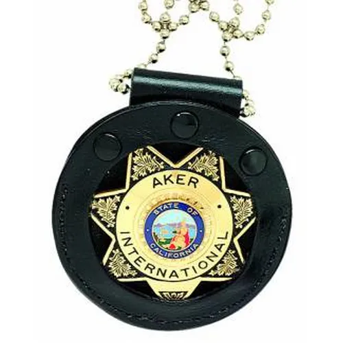 Aker Leather Neck Badge Holder Adjustable Lanyard Black