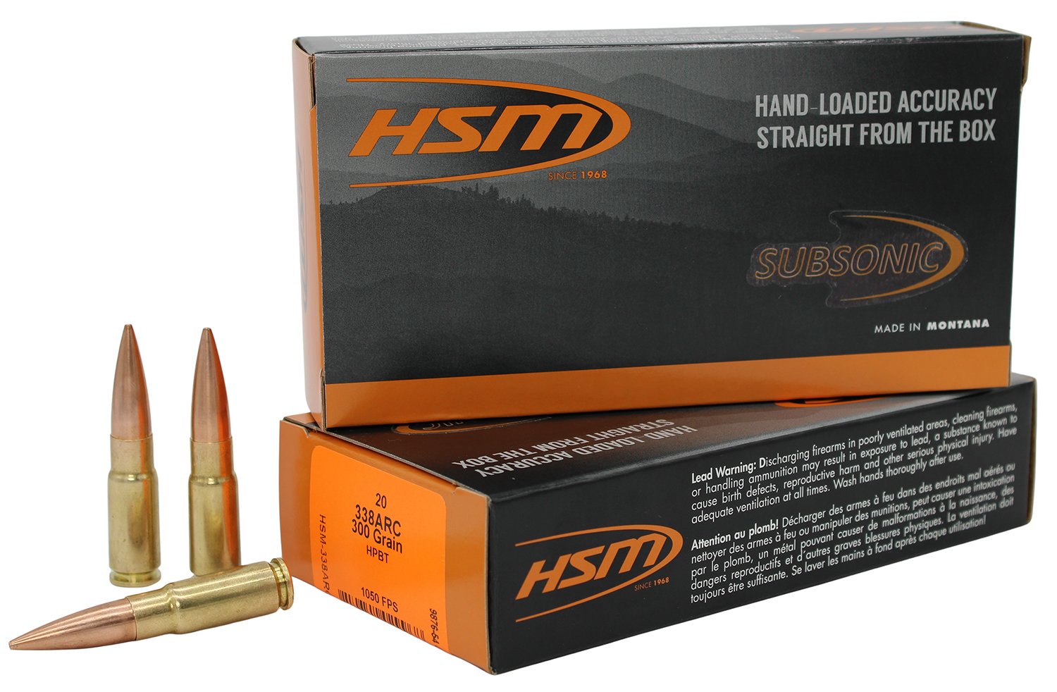 HSM Ammunition 338ARC1N .338 ARC 300gr HPBT Subsonic 20rd Box - HSM Ammunition - 338 ARC