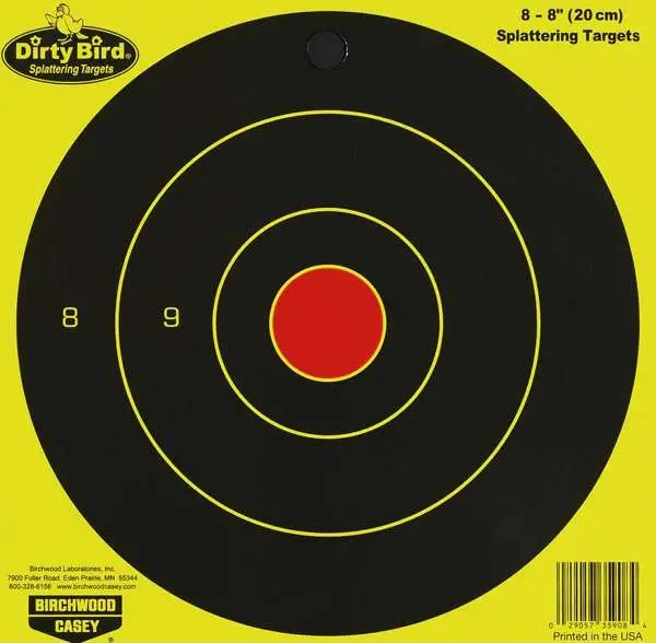 Birchwood Casey Dirty Bird 8" Bullseye Paper Target Yellow/Black 8 Pack - Birchwood Casey - 8"