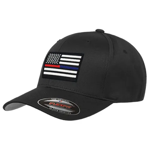 Thin Blue Line FlexFit Dual American Flag Hat Black Large