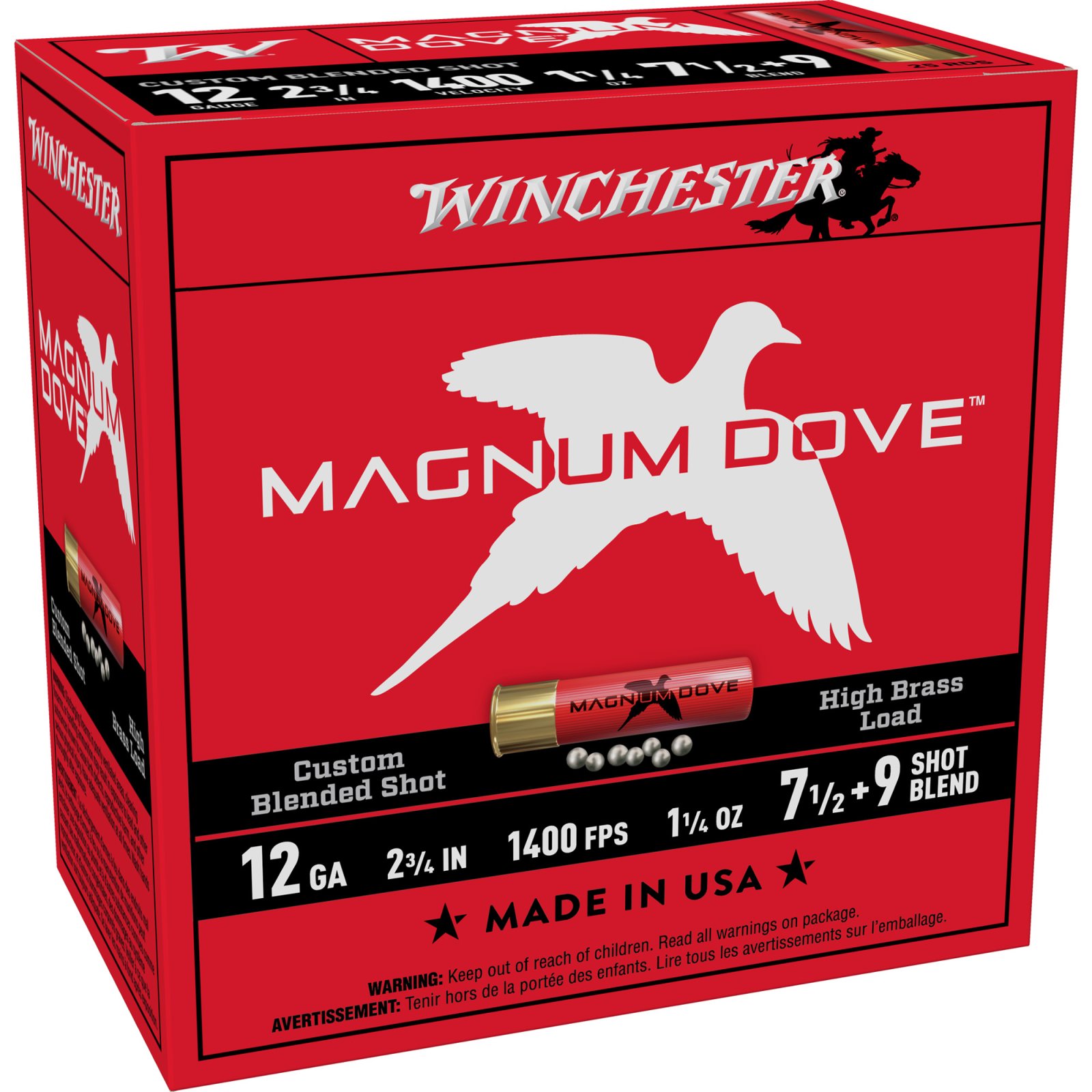 Winchester Magnum Dove Shotshells 12 ga 2-3/4 1-1/4 oz 1400 fps #7.5 & #9 25/rds - Winchester - 12 GAUGE
