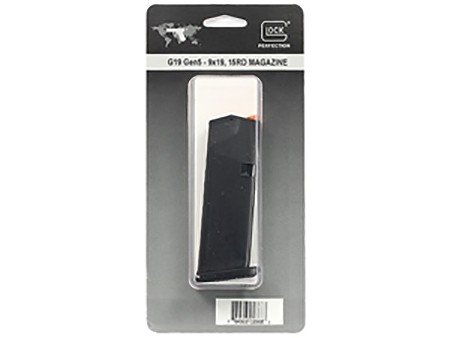 Glock OEM Magazine 9MM 15Rd Fits 19 Black Finish Gen5 - Glock - 9MM