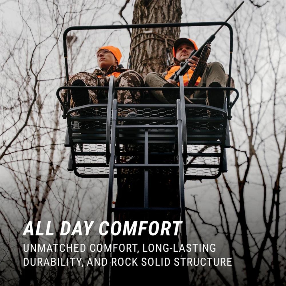 River's Edge Lockdown 2-Man Ladder Tree Stand 21ft Wide - Ardisam (River's Edge/ Barronett Blinds)
