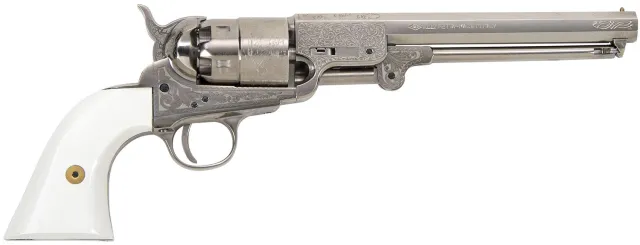 Traditions FR185117 1851 Navy 44 Cal 7.375 in Nickel Engraved 6 Shot - Traditions - 44 Black Powder