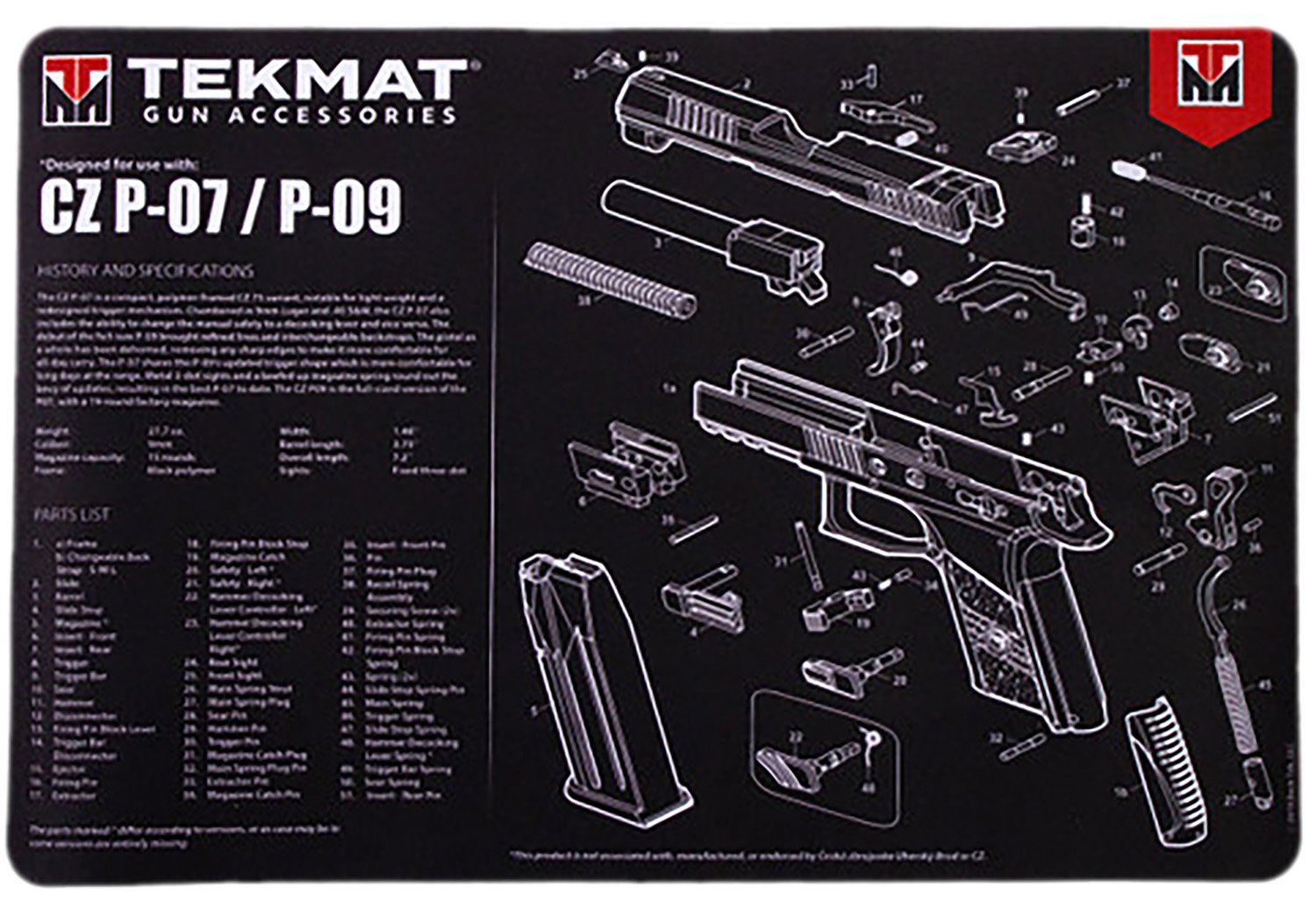Buy TekMat TEKR17CZP07 CZ P-07/P-09 Mat 11"x17" Rubber Black/White online