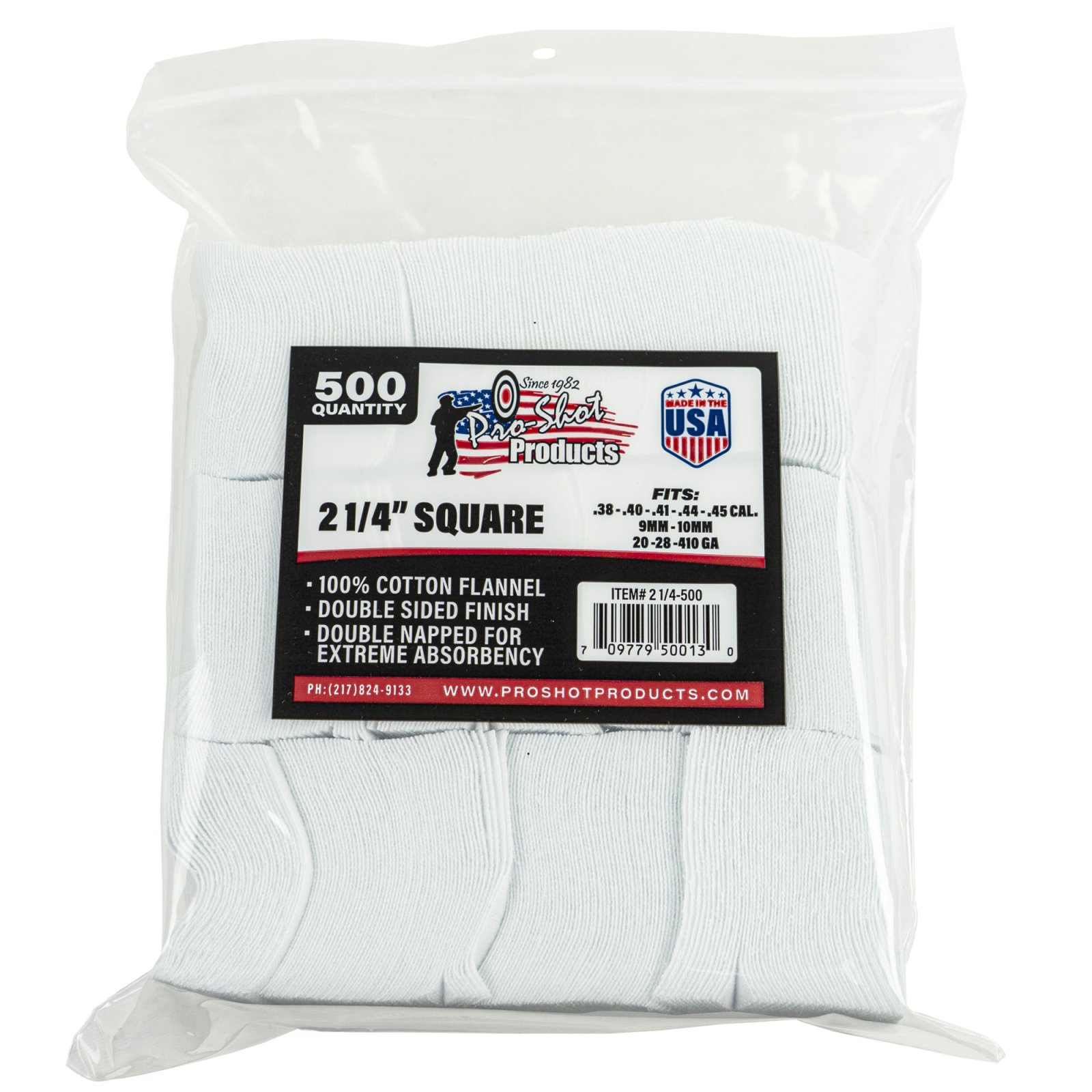 Pro-Shot 21/4-500 Cleaning Patches, 2.25", .38-.45 Cal, 500 Count - Pro-Shot Products - .38-.45