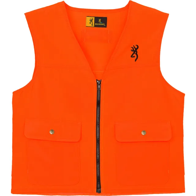 Buy Browning Safety Vest Blaze Orange Small 100% Polyester Oxford Fabric Zippered Front Back License Loop Snap Flap Shell Pockets Buckmark Embroidery online