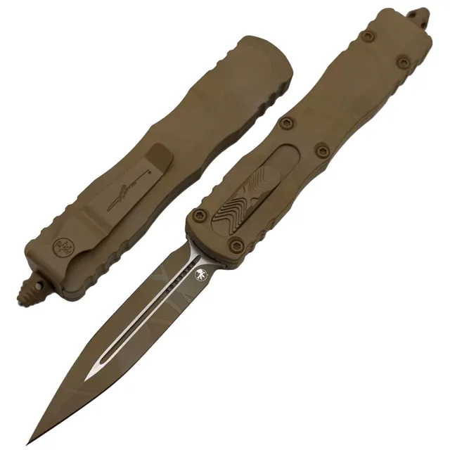 Microtech 225-1DUCS Dirac 2.92 In Double Edge Sand Dune Camo Aluminum - MICROTECH