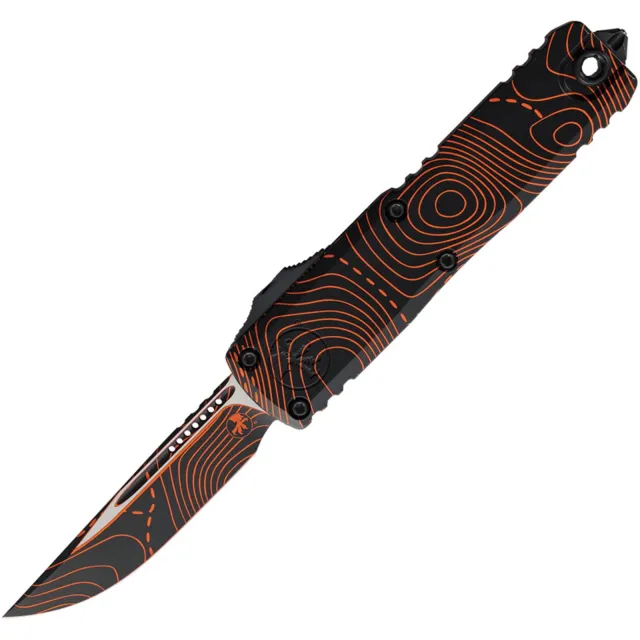 Microtech UTX-85 G4 3.1 In S/E Topographic Black/Orange Camo ALU HNDL - MICROTECH for sale at Iron and Lace