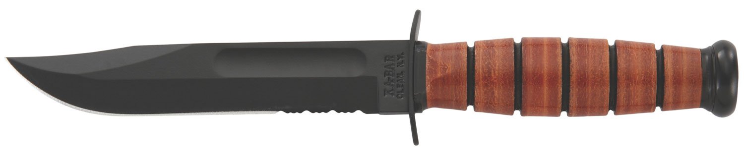 KA-BAR 1252 USMC Short Knife 5.25" Leather Handle 1095 Cro-Van Sheath
