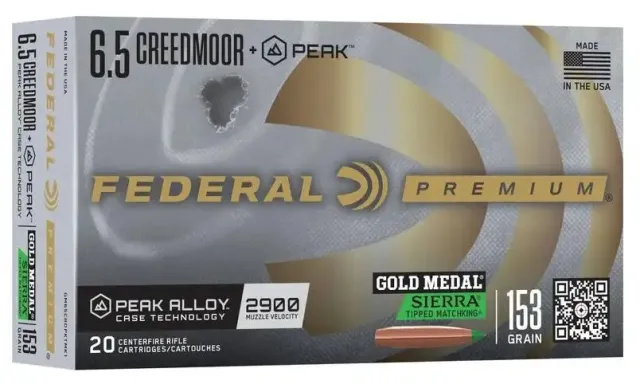 FEDERAL GOLD MEDAL 6.5 CREEDMOOR+PEAK 153GR SIERRA TIPPED MATCHKING (20)