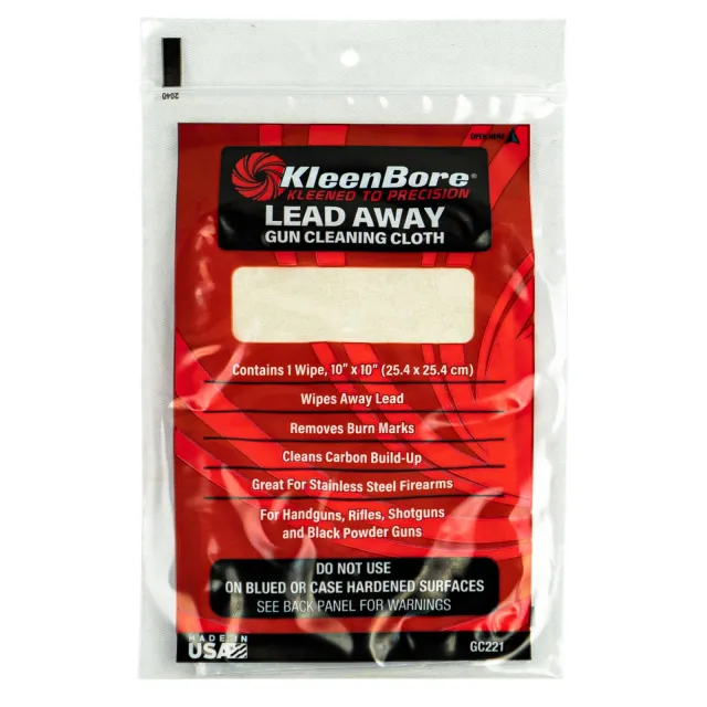 KleenBore Lead Away Cloth 10 Pack - Removes Burn Marks, Lead, Carbon Build Up - Stainless Firearms - 110 Sq Inches - Kleen Bore - 10" X 10"