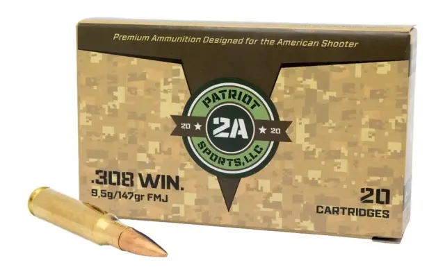 PATRIOT SPORTS LLC P308147F 308 Win 147gr Full Metal Jacket 20 Per Box/50