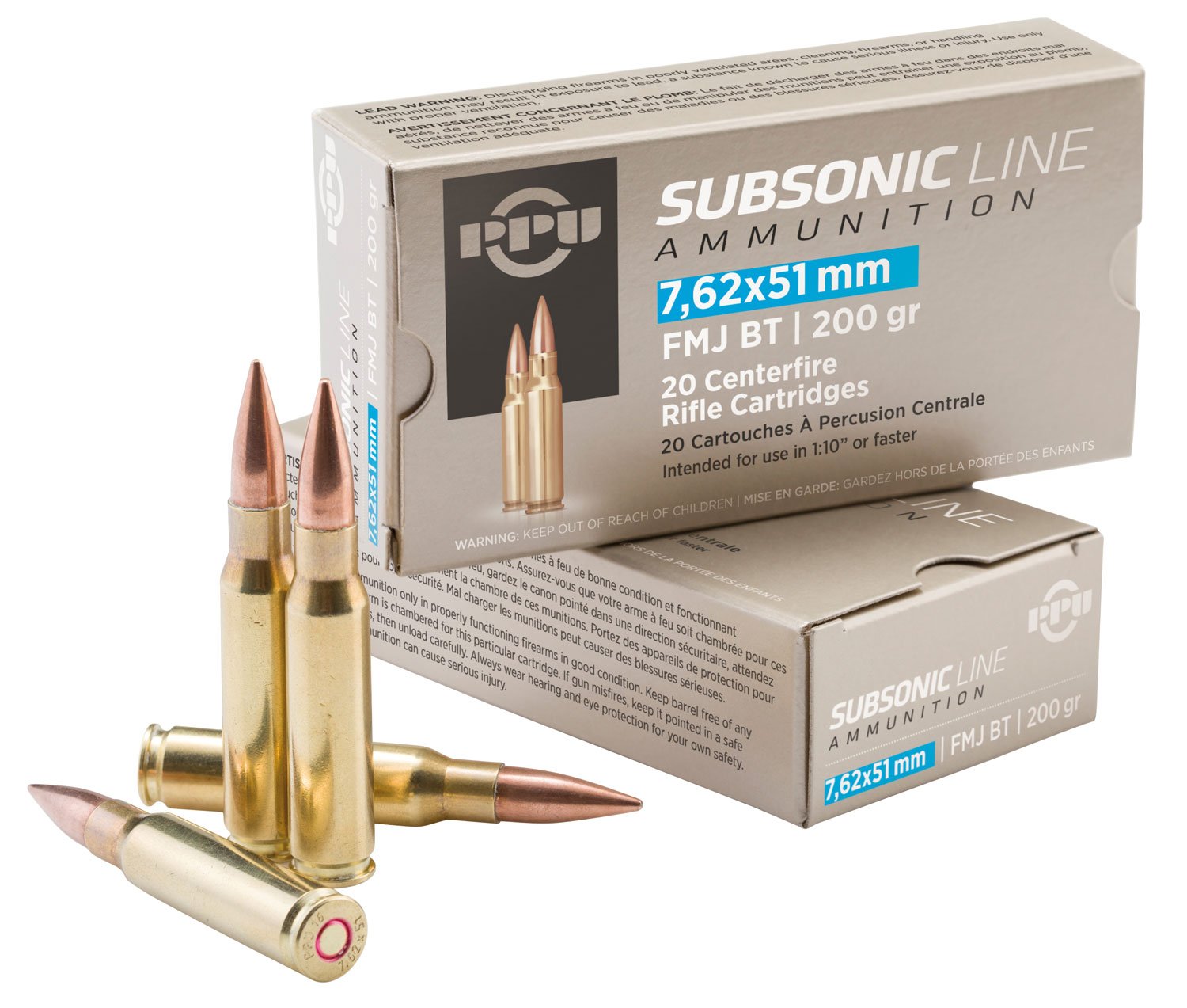 Prvi Partizan PPS762 7.62x51mm 200gr FMJ BT Subsonic Ammo 20/Box - Prvi Partizan - 7.62x51mm NATO