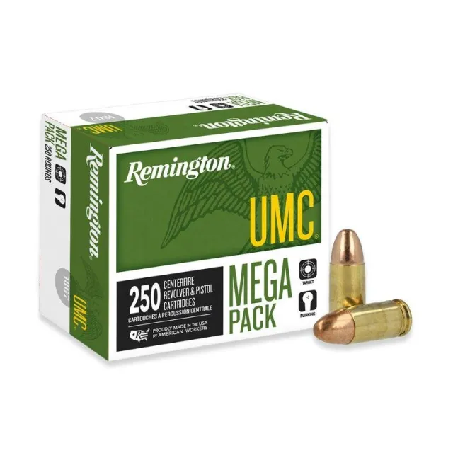 Remington Ammunition UMC Mega Pack 9mm Luger 115 gr Full Metal Jacket (FMJ) 250 Per Box/ 4 Cs - Remington Arms Company, LLC - 9mm Luger