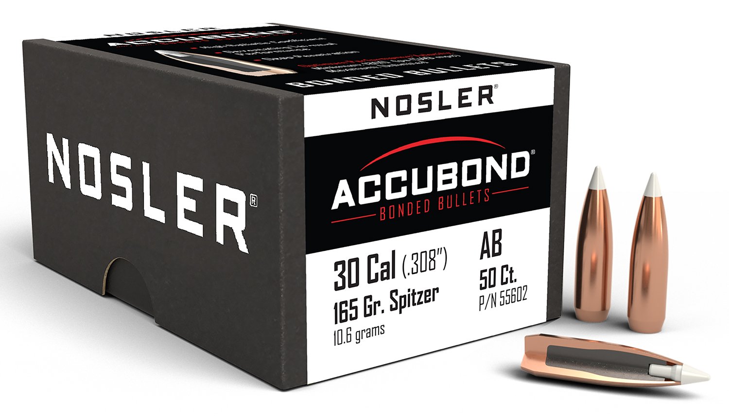 Buy Nosler 55602 AccuBond Hunting 30 Cal .308 165 gr Spitzer Point 50 Per Box online