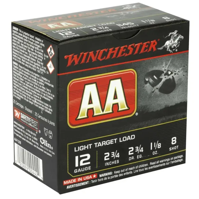 Winchester Ammo AA128 Light Target 12 Gauge 2.75" 1 1/8 oz 1145 fps 8 Shot 25 Bx/10 Cs - Winchester - 12 Gauge