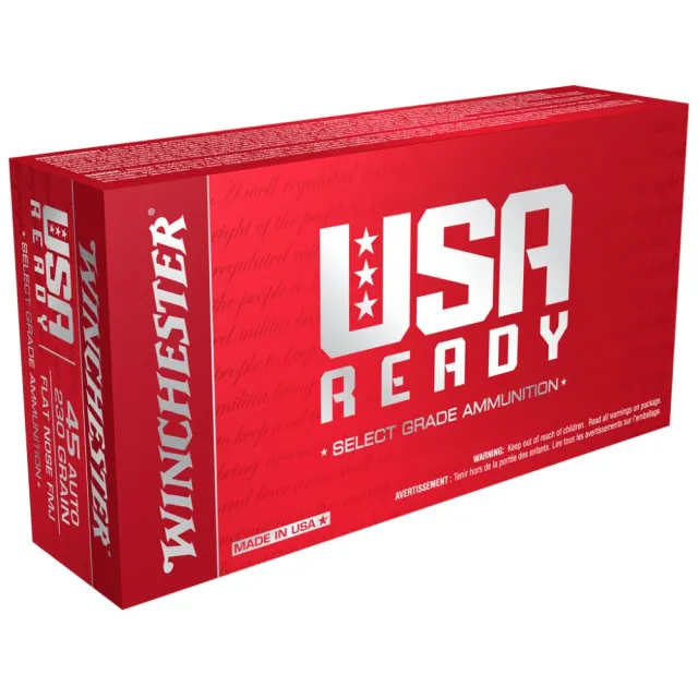 Winchester Ammo RED45 USA Ready 45 ACP 230 gr Full Metal Jacket Flat Nose (FMJFN) 50 Per Box
