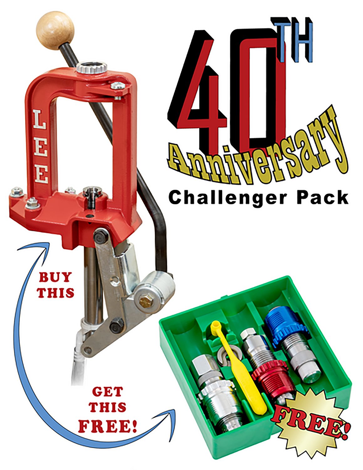 Buy Lee Precision 92134 Challenger Press 40th Anniv. w/9mm Breech Lock Dies online