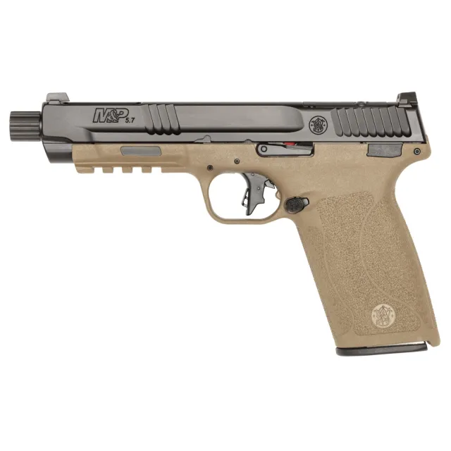 S&W M&P 5.7 14078 5.7X28 OR 5(2)22R BLK/FDE Pistol, 8.5" Barrel, Optics-Cut Slide, Slim Textured Grip - Smith & Wesson - 5.7 x 28mm