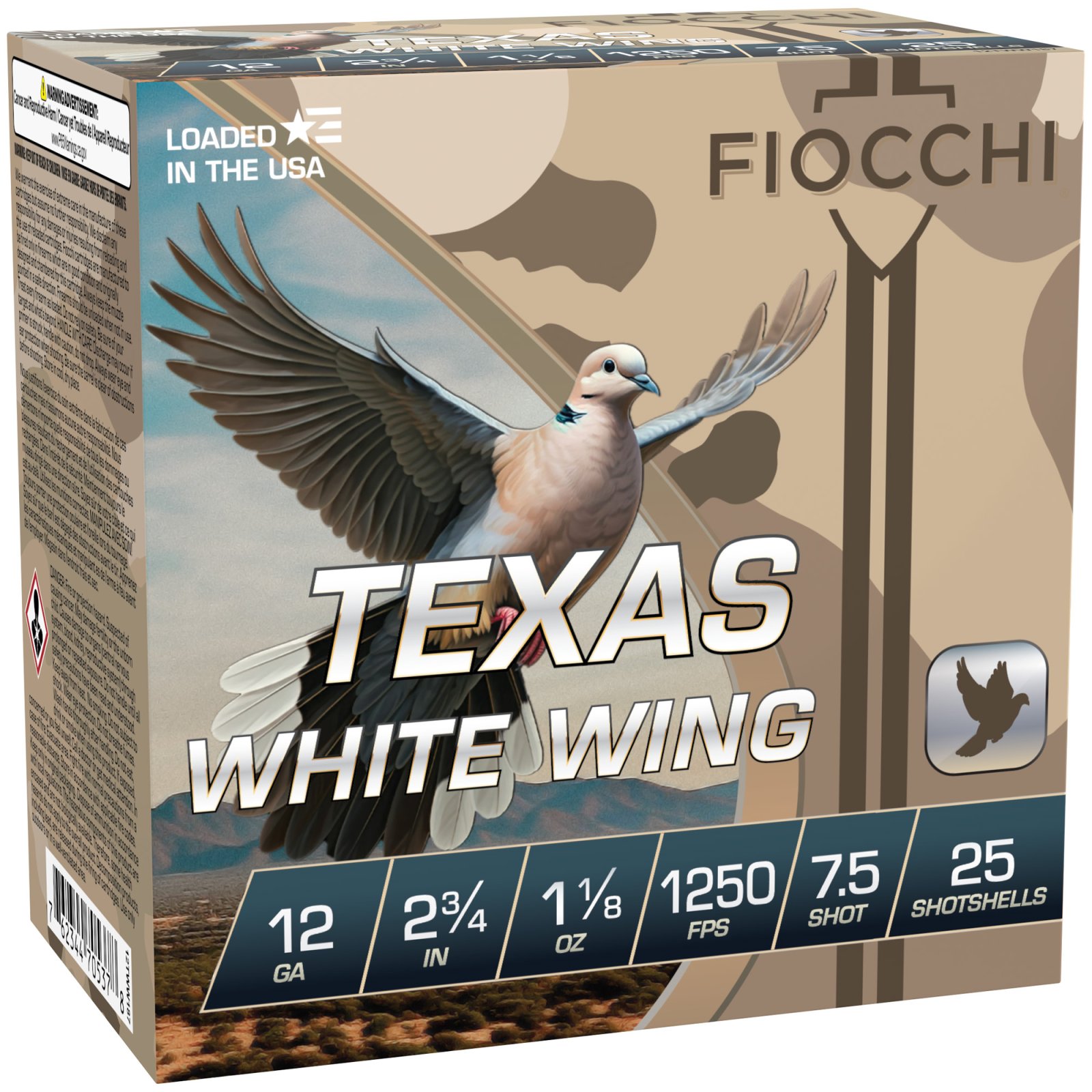 Fiocchi Texas White Wing Shotshells 12ga 2-3/8 1-1/8oz 1250 fps #7.5 100/ct - Fiocchi - 12 GAUGE 2.75"