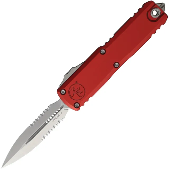 Microtech UTX-85 G4 3.1 In D/E Part Serrated Stonewash Red ALU Handle - MICROTECH for sale at Iron and Lace