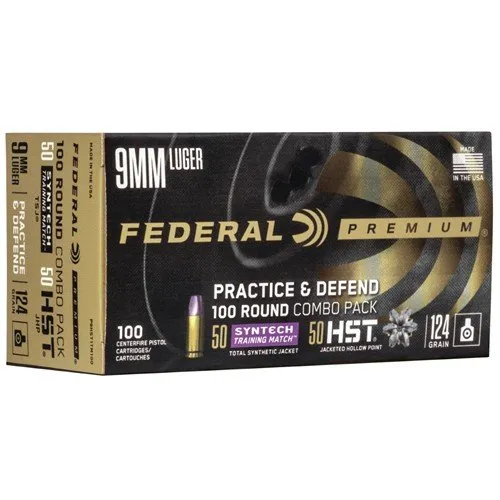 Federal P9HST1TM100 9mm Luger 124gr HST JHP/Syntech TSJ 100 Rounds