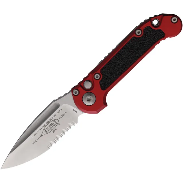 Microtech LUDT G3 3.5 In Red Aluminum Handle Stonewash Partial Serrated - MICROTECH for sale at Iron and Lace