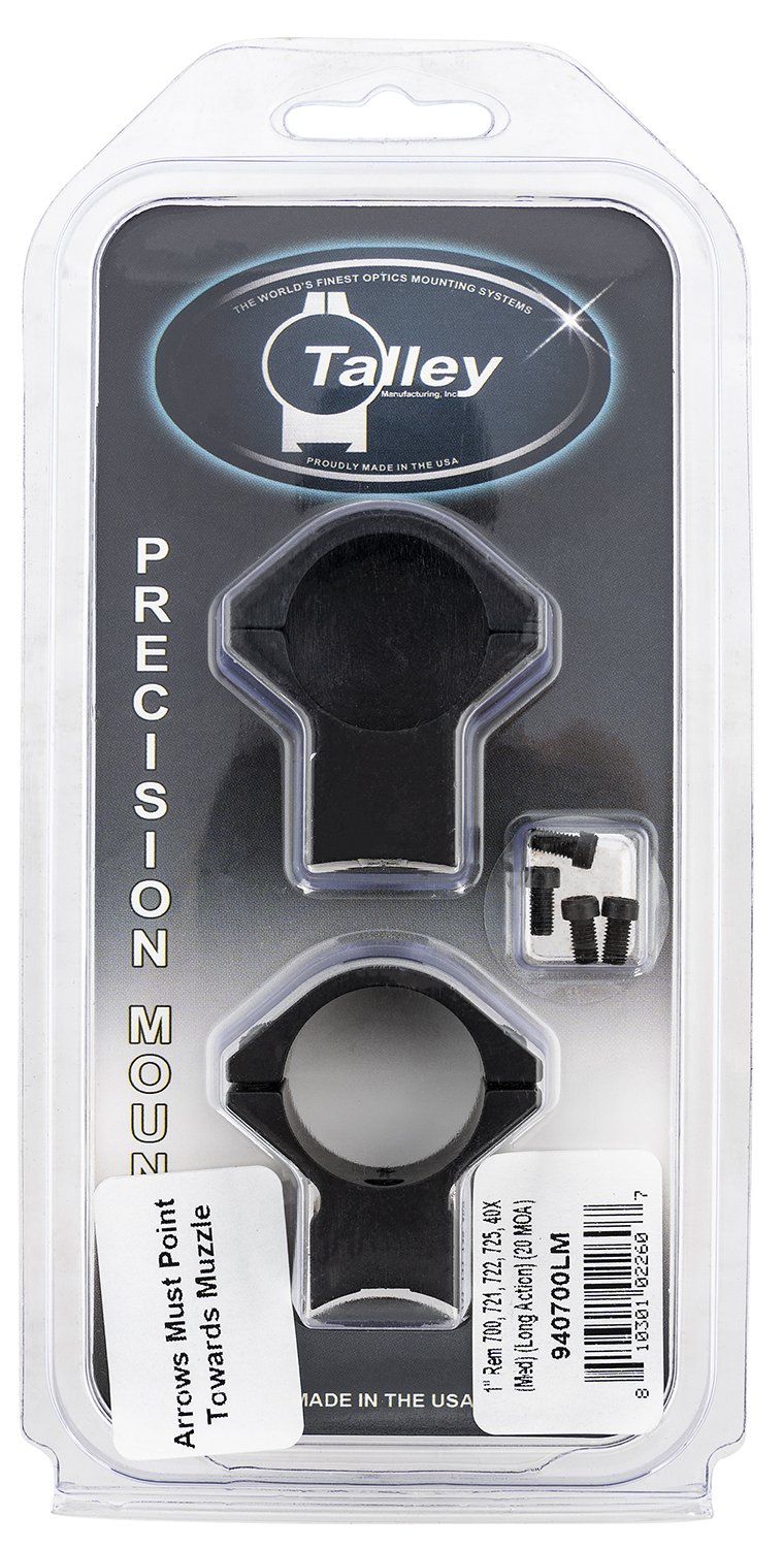 Talley 940700LM 1in Tube Medium 20MOA Scope Mount Rings Black - Talley