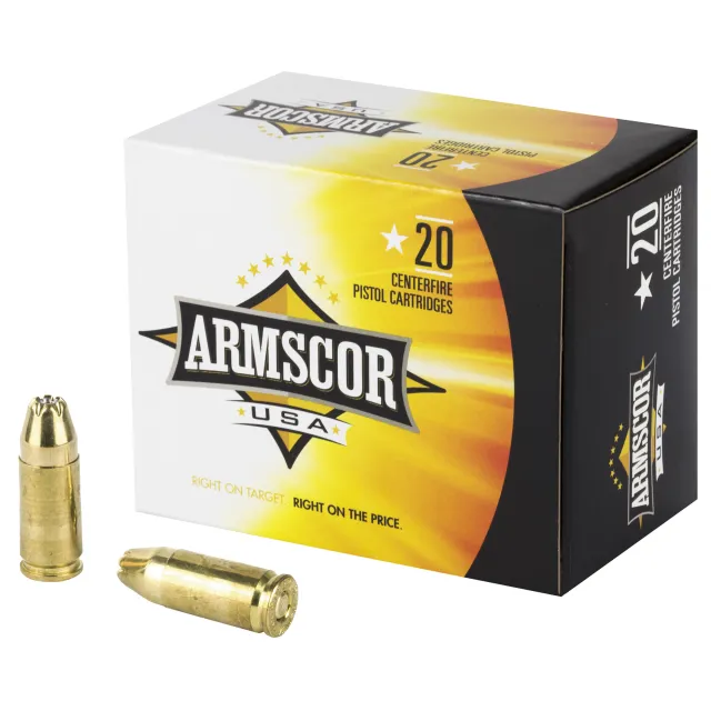 Armscor 9mm 124gr JHP Brass Cased Pistol Ammunition 20 Rounds