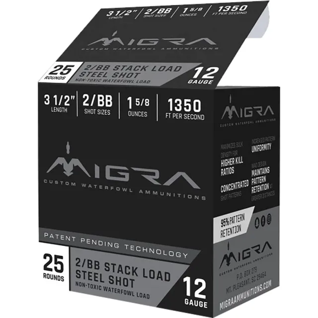 Migra Steel Waterfowl Stacked Shotshells 12ga 3.5 1-3/8oz 1425 fps #2 & #BB 25/ct