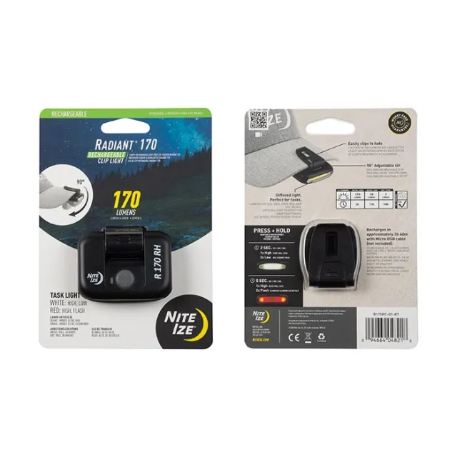 Nite-Ize Radiant 170 Rechargeable Clip Light Black R170RC-01-R7 - Nite-Ize