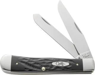 Case Rough Trapper Folding Pocket Knife Plain Clip and Spey Mirror-Polished Tru-Sharp SS Blades Rough Black Scales - CASE CUTLERY