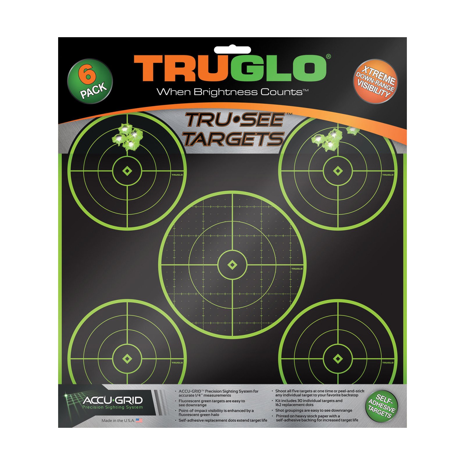 TRUGLO TruSee TG-TG11A6 Splatter 5-Bullseye Target 12x12 Green 12" X 12" - TRUGLO - 12" X 12"