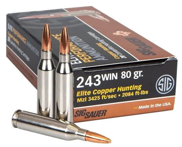 Sig Sauer E243H1-20 Elite .243 Win 80GR Copper 20RDS Hunting Ammo - Sig Sauer - 243 WINCHESTER