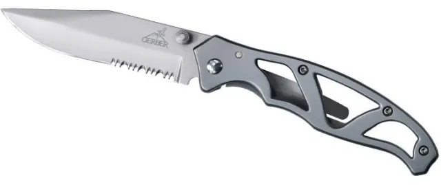 GERBER 22-48443 3.01 In Serrated Clip-Point Blade Stainless Handle - GERBER
