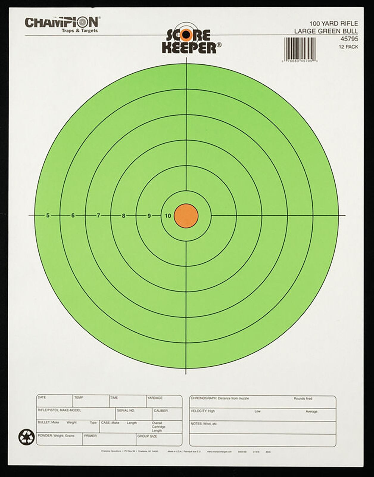 Buy Champion 45795 Score Keeper Bullseye Paper Targets Green & Orange 12 Pack online