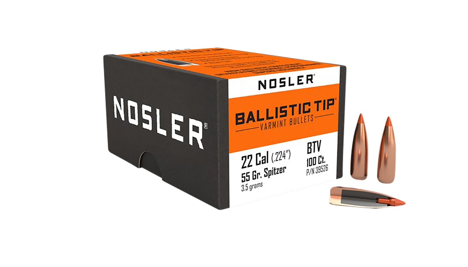 Nosler 39526 Ballistic Tip Varmint .224 55 gr Spitzer Point 100 Per Box - Nosler - 22 Caliber