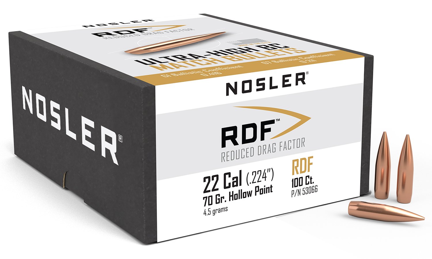 Nosler RDF Competition 22 Cal .224 70 gr HPBT 100 Per Box 53066 - Nosler - 22 Caliber